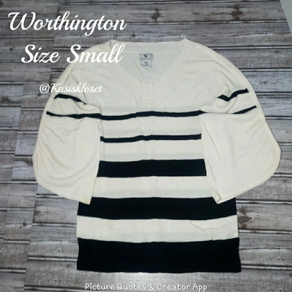 🔥4/$20 Worthington Kimono Sleeve Top Small Striped - Picture 2 of 9